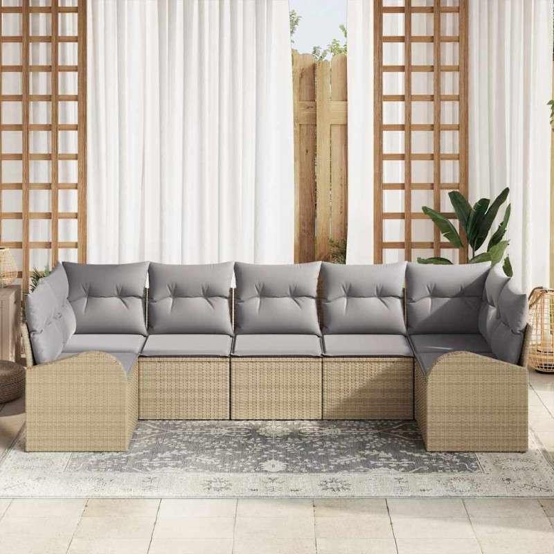 Zestaw Sof na Ogród z poduszką 7 pcs Beżowy Rattan poli