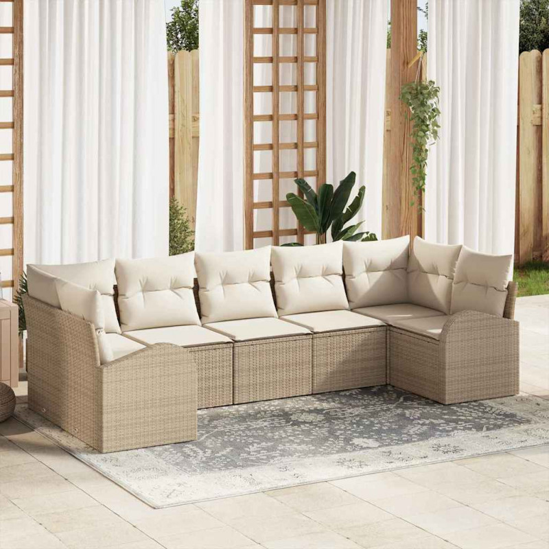 Zestaw Sof na Ogród z poduszką 7 pcs Beżowy Rattan poli