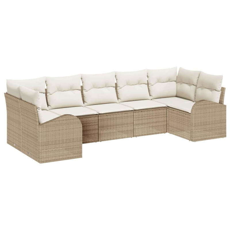 Zestaw Sof na Ogród z poduszką 7 pcs Beżowy Rattan poli