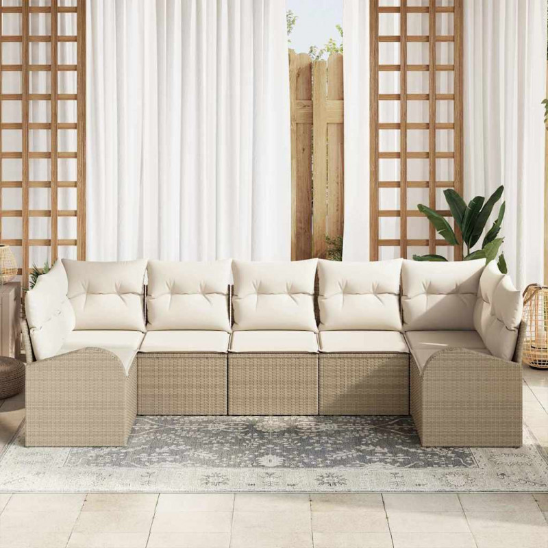 Zestaw Sof na Ogród z poduszką 7 pcs Beżowy Rattan poli
