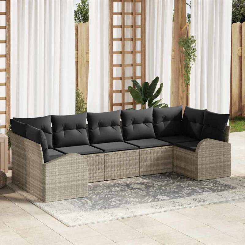 Zestaw Sof na Ogród z poduszką 7 pcs Jasnoszary Rattan poli