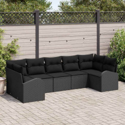 Zestaw Sof na Ogród z poduszką 7 pcs Czarny Rattan poli