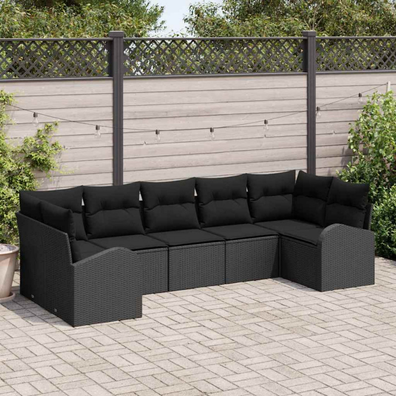 Zestaw Sof na Ogród z poduszką 7 pcs Czarny Rattan poli
