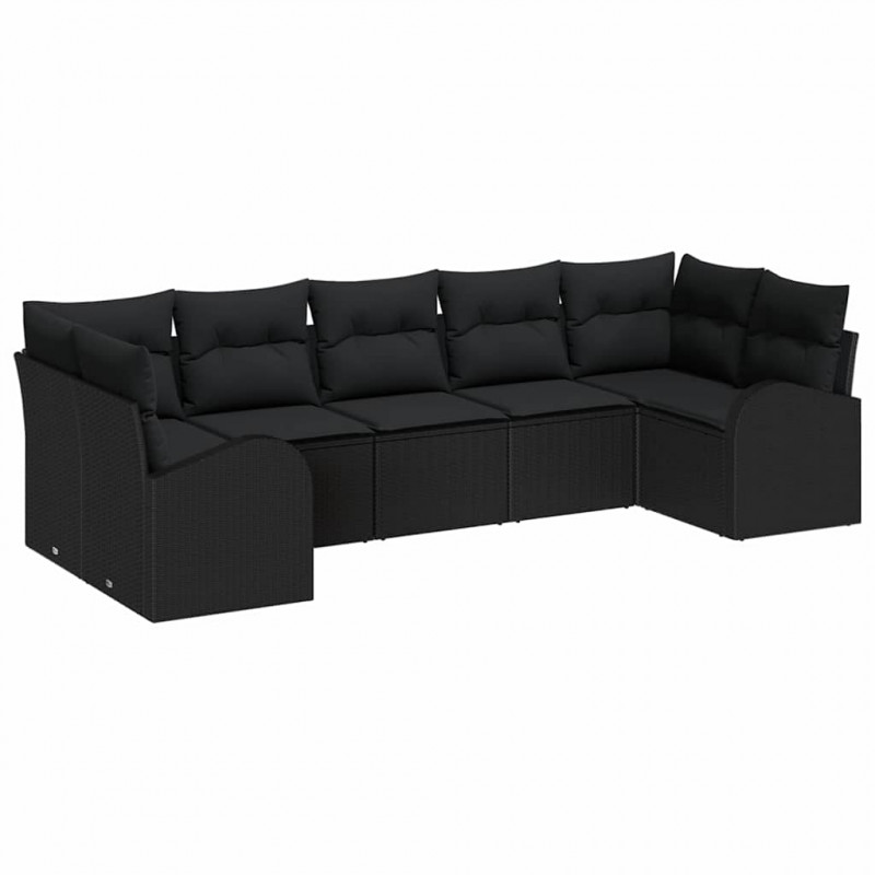 Zestaw Sof na Ogród z poduszką 7 pcs Czarny Rattan poli