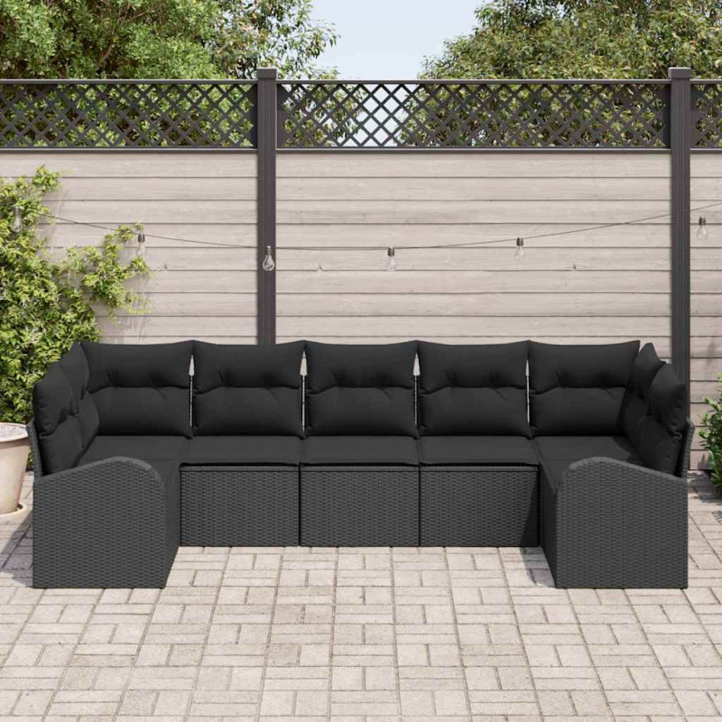 Zestaw Sof na Ogród z poduszką 7 pcs Czarny Rattan poli