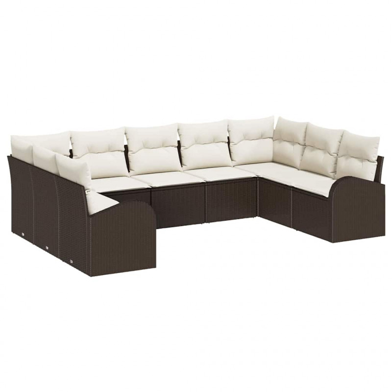 Zestaw Sof z poduszką 9 pcs Brązowy Rattan poli