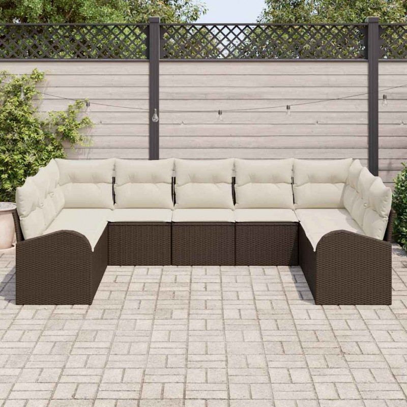 Zestaw Sof z poduszką 9 pcs Brązowy Rattan poli