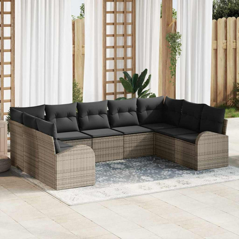 Zestaw Sof z poduszką 9 pcs Szary Rattan poli