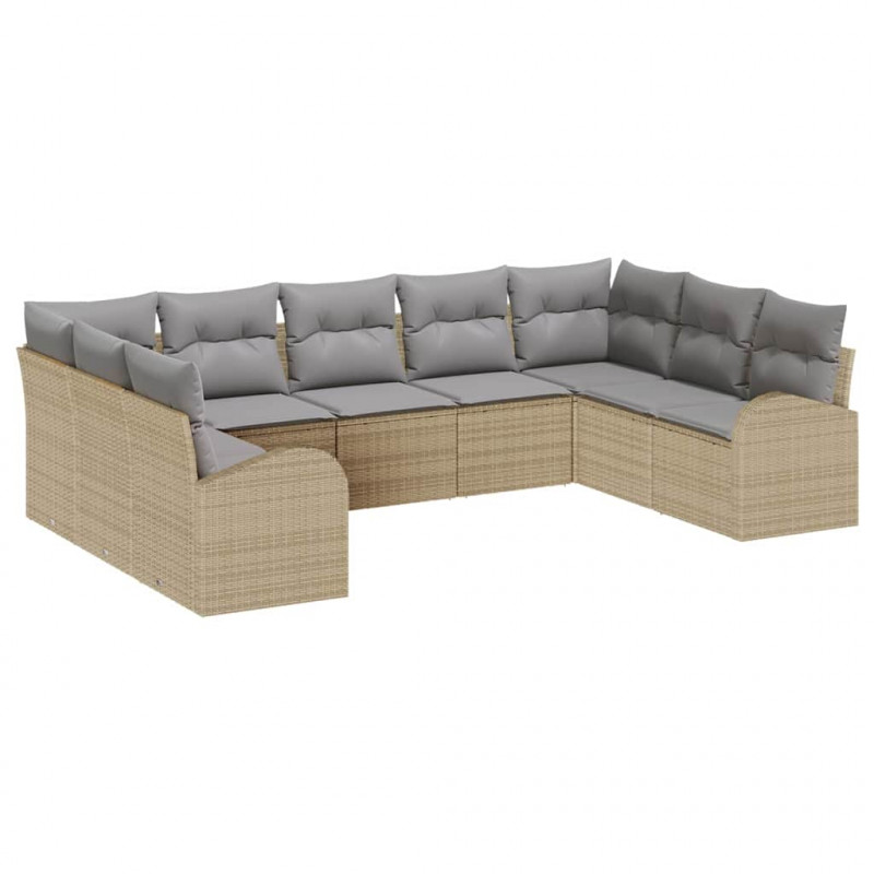 Zestaw Sof z poduszką 9 pcs Beżowy Rattan poli