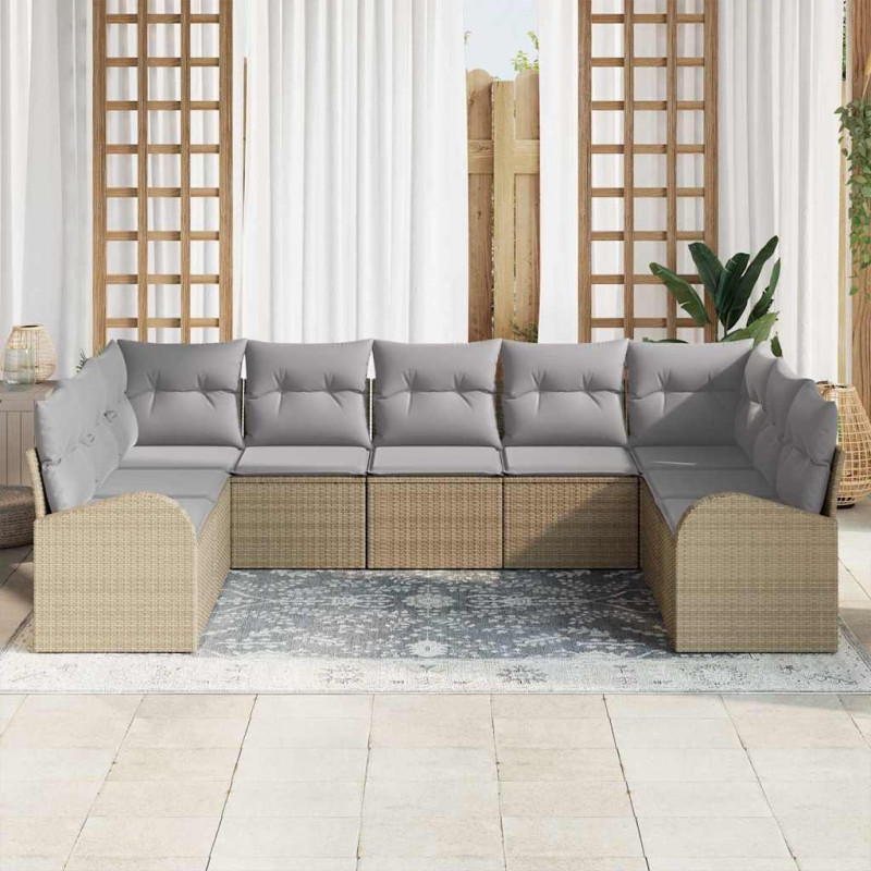Zestaw Sof z poduszką 9 pcs Beżowy Rattan poli