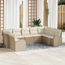 Zestaw Sof z poduszką 9 pcs Beżowy Rattan poli