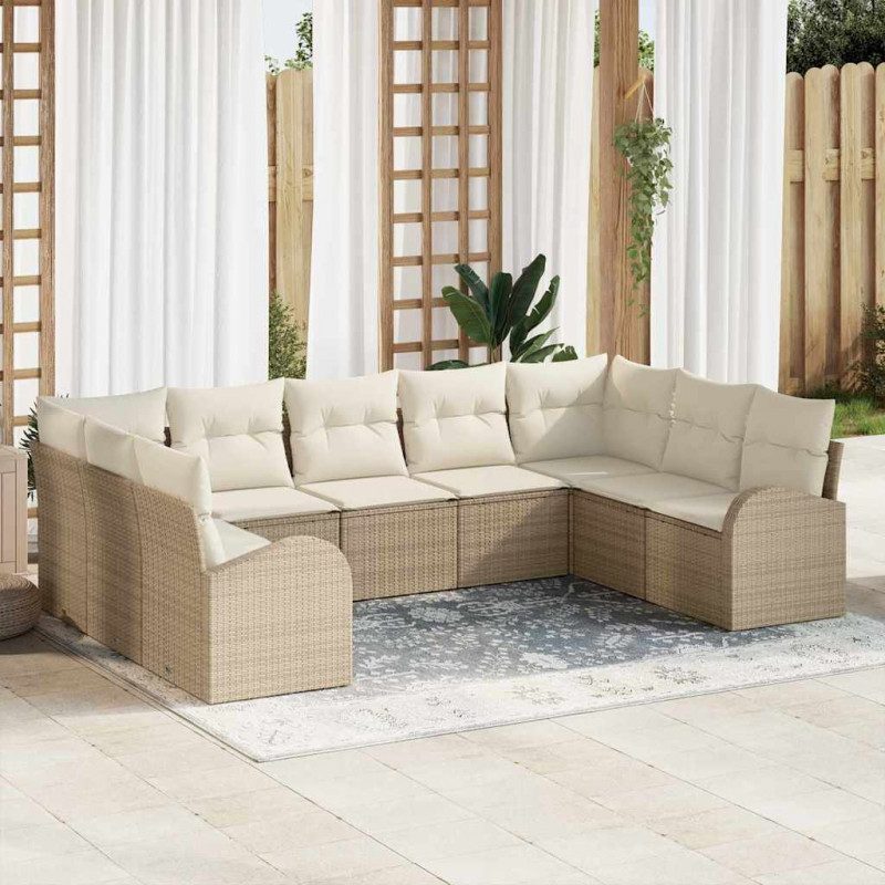 Zestaw Sof z poduszką 9 pcs Beżowy Rattan poli