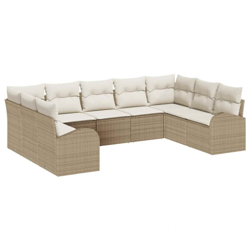 Zestaw Sof z poduszką 9 pcs Beżowy Rattan poli