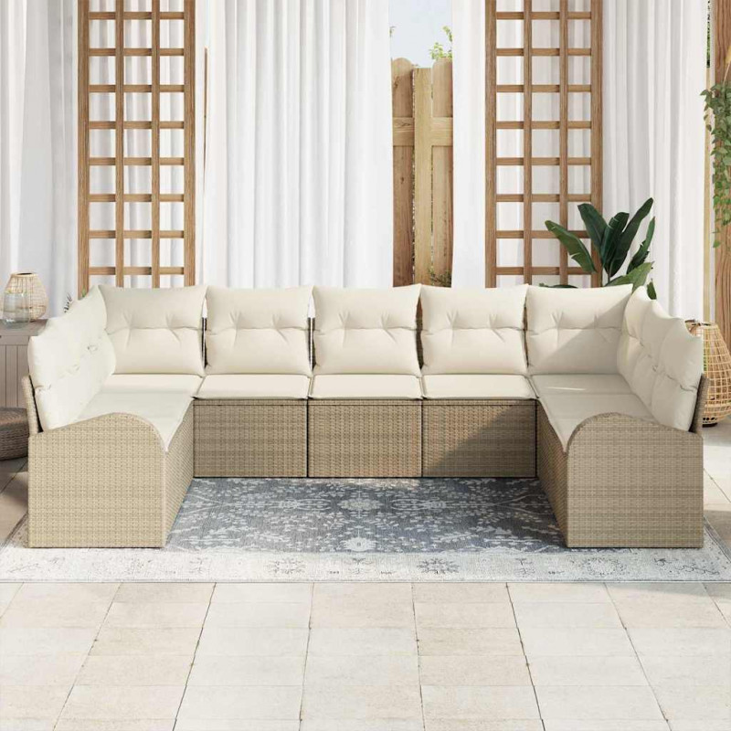 Zestaw Sof z poduszką 9 pcs Beżowy Rattan poli