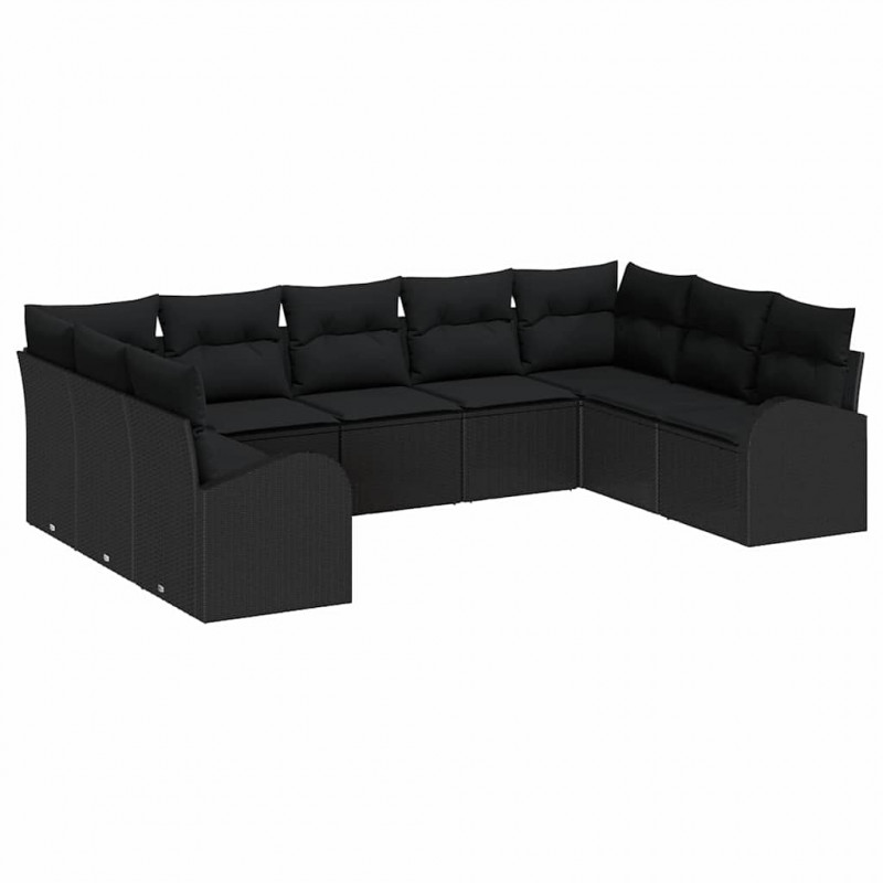 Zestaw Sof z poduszką Czarny Rattan poli