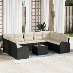 Zestaw Sof z poduszką 10 pcs Czarny Rattan poli