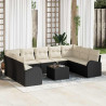 Zestaw Sof z poduszką 10 pcs Czarny Rattan poli