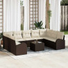 Zestaw Sof z poduszką 10 pcs Brązowy Rattan poli
