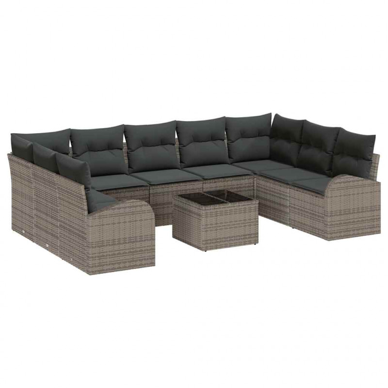 Zestaw Sof z poduszką 10 pcs Szary Rattan poli