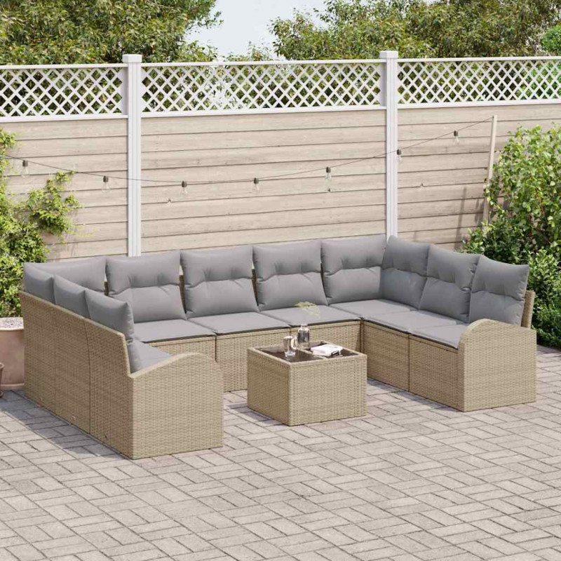 Zestaw Sof z poduszką 10 pcs Beżowy Rattan poli