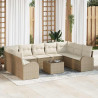 Zestaw Sof z poduszką 10 pcs Beżowy Rattan poli