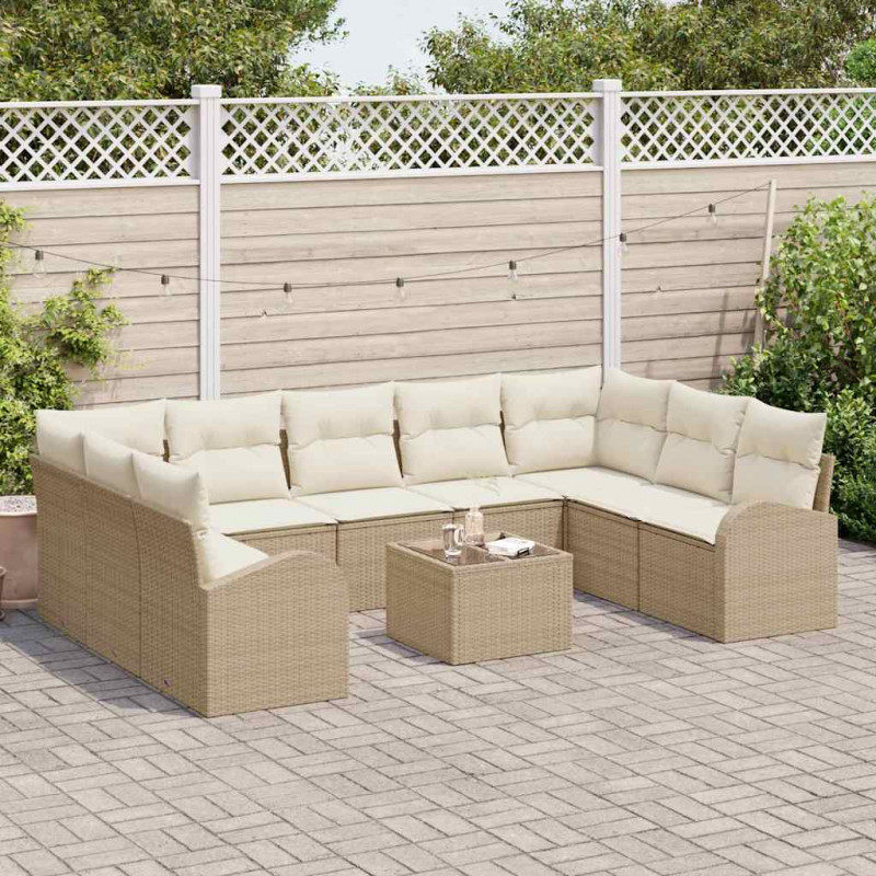 Zestaw Sof z poduszką 10 pcs Beżowy Rattan poli