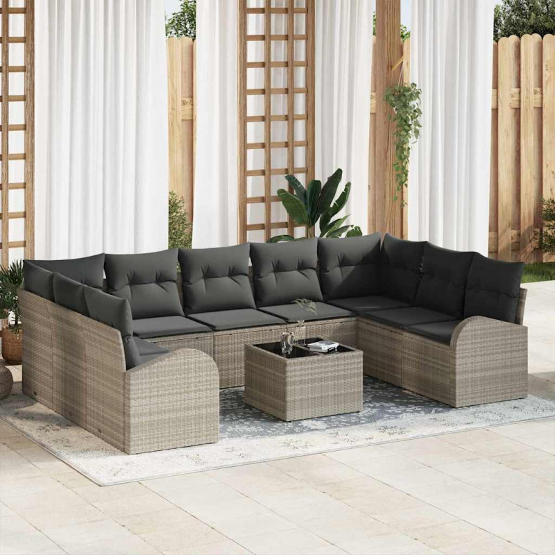 Zestaw Sof z poduszką 10 pcs Jasnoszary Rattan poli