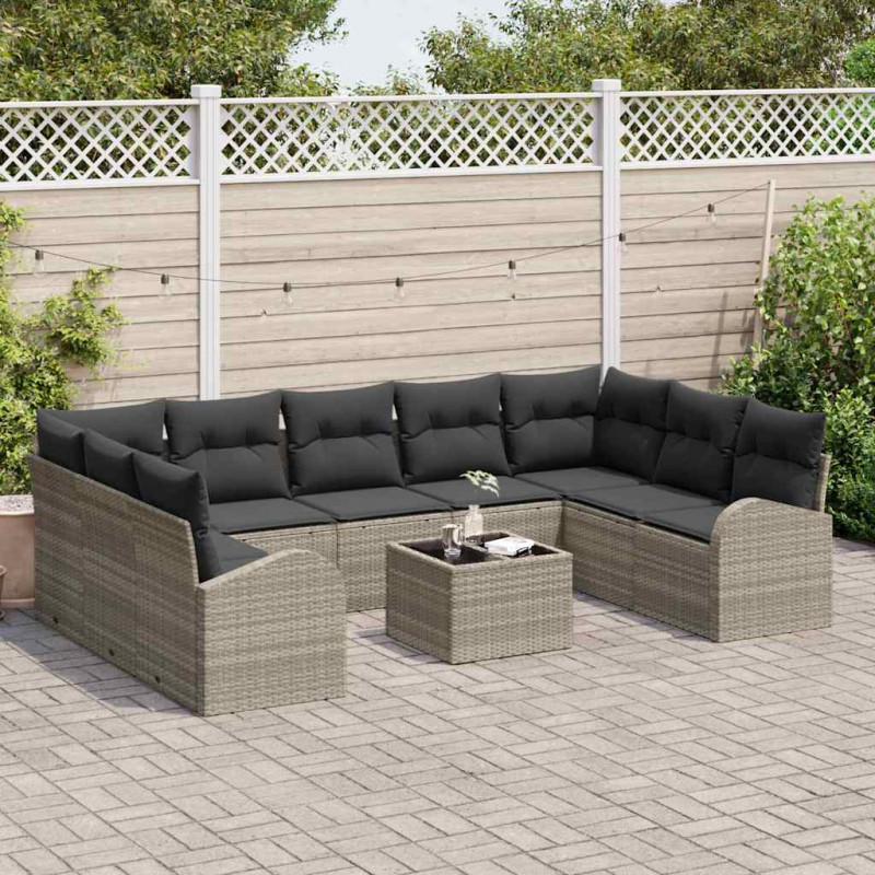 Zestaw Sof z poduszką 10 pcs Jasnoszary Rattan poli