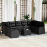Zestaw Sof z poduszką 10 pcs Czarny Rattan poli