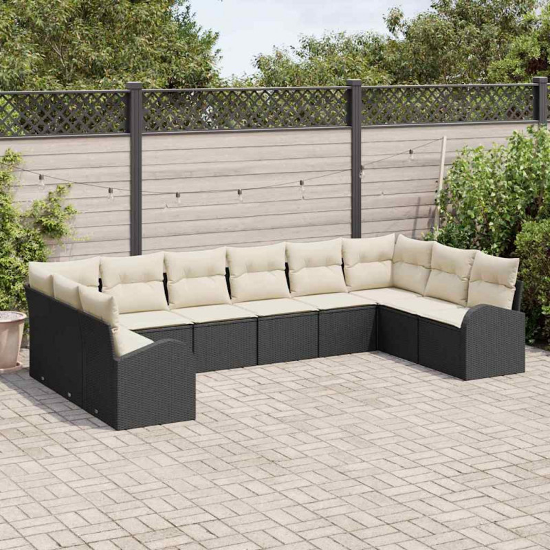 Zestaw Sof z poduszką 10 pcs Czarny Technorattan