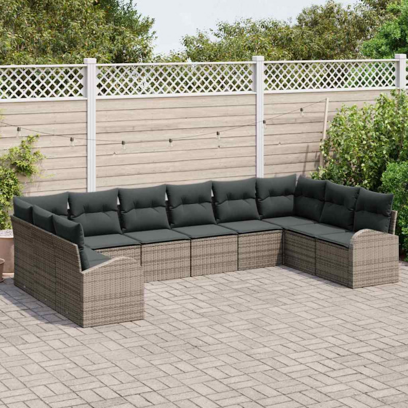 Zestaw Sof z poduszką 10 pcs Szary Technorattan