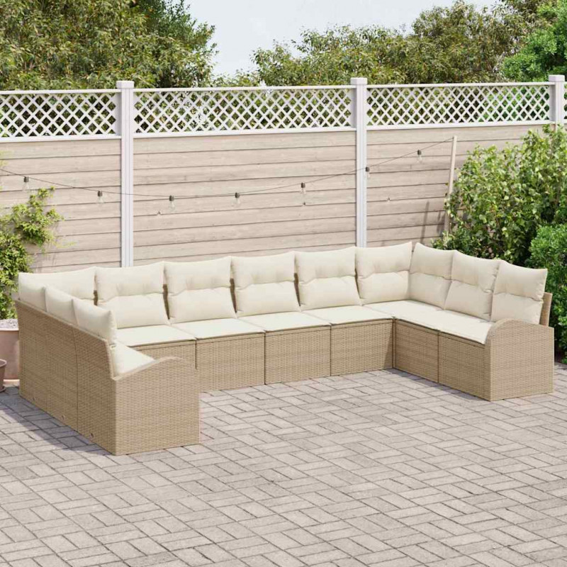 Zestaw Sof z poduszką 10 pcs Beżowy Technorattan
