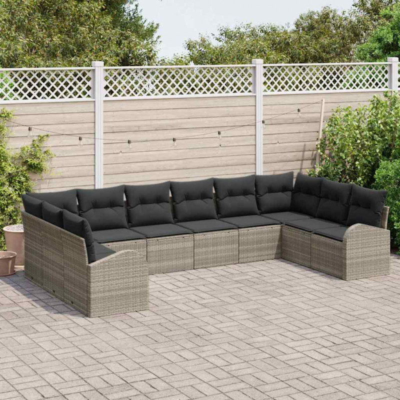 Zestaw Sof z poduszką 10 pcs Jasnoszary Technorattan