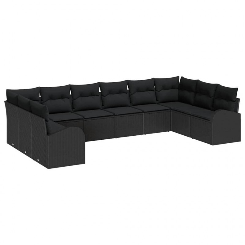 Zestaw Sof z poduszką 10 pcs Czarny Technorattan