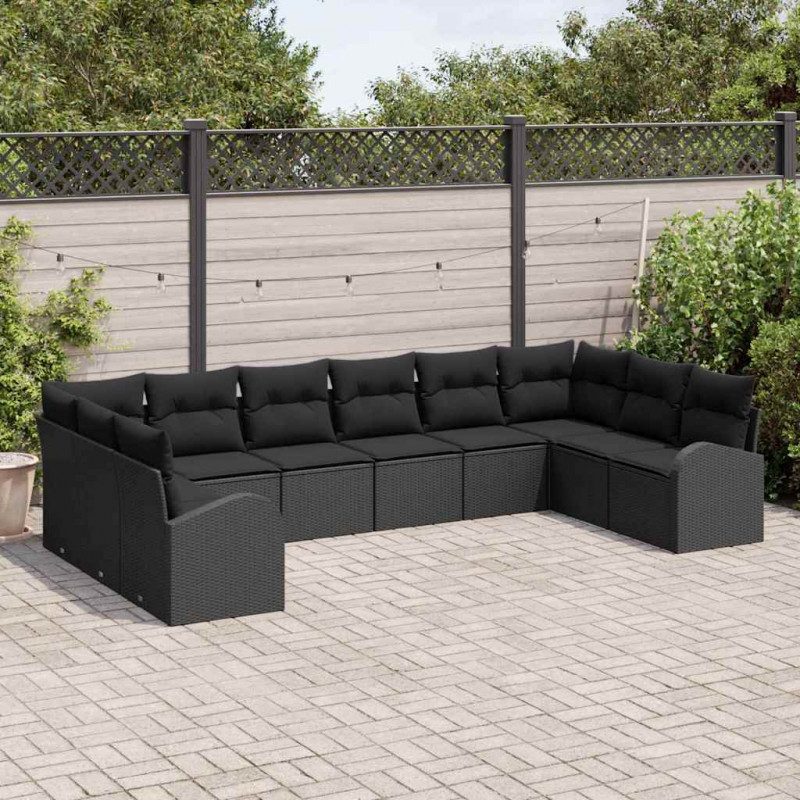 Zestaw Sof z poduszką 10 pcs Czarny Technorattan