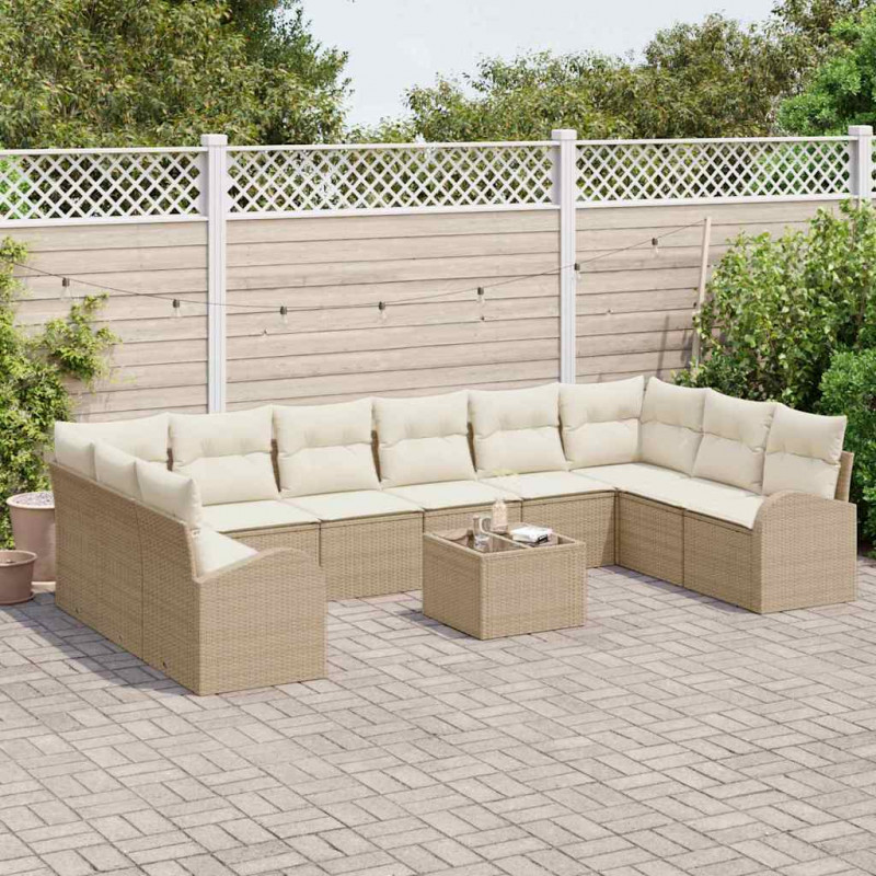 Zestaw Sof z poduszką 11 pcs Beżowy Technorattan