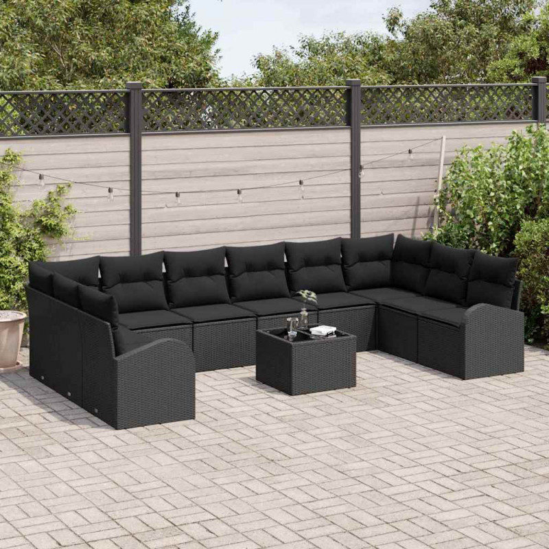 Zestaw Sof z poduszką 11 pcs Czarny Technorattan