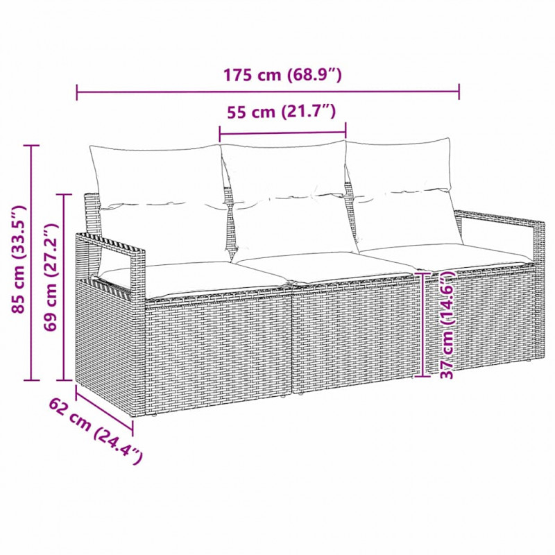Zestaw Sof 3 pcs Beżowy polirattan