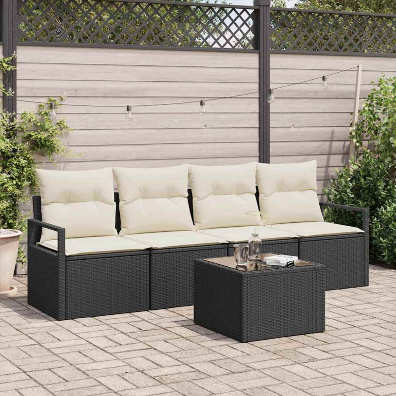 Zestaw Sof 5 pcs Czarny i kremowy polirattan