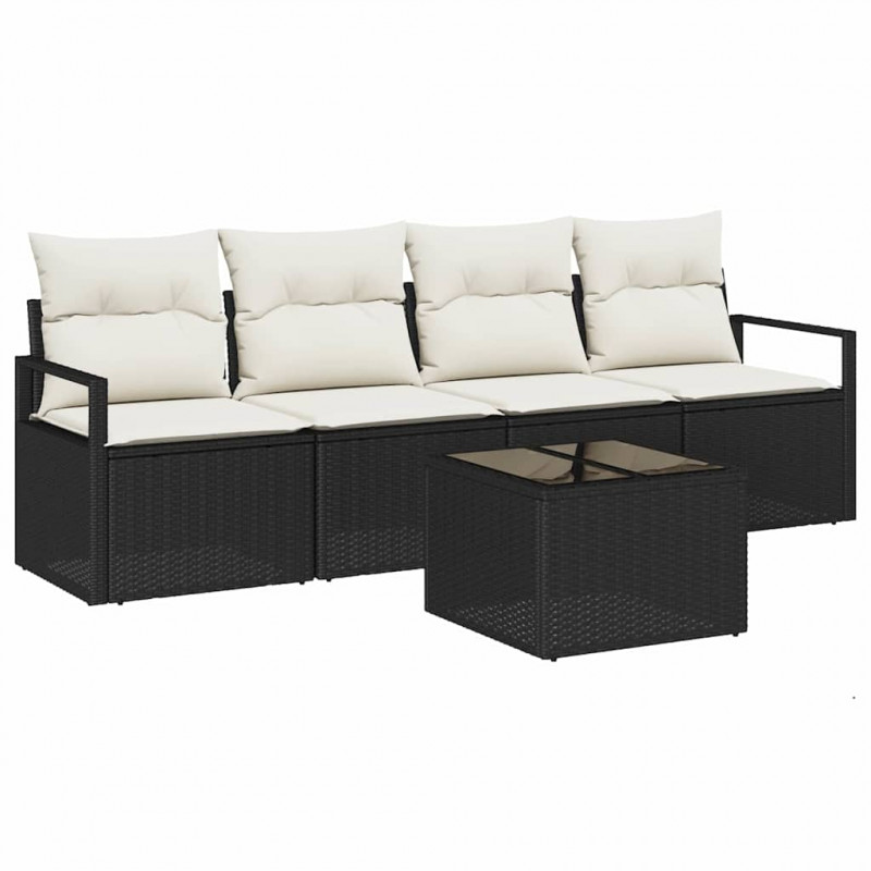 Zestaw Sof 5 pcs Czarny i kremowy polirattan