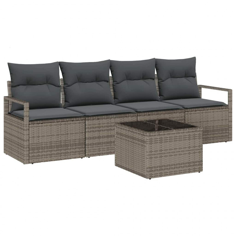 Zestaw Sof na Ogród 5 pcs Szary 55 x 55 x 37 cm polirattan