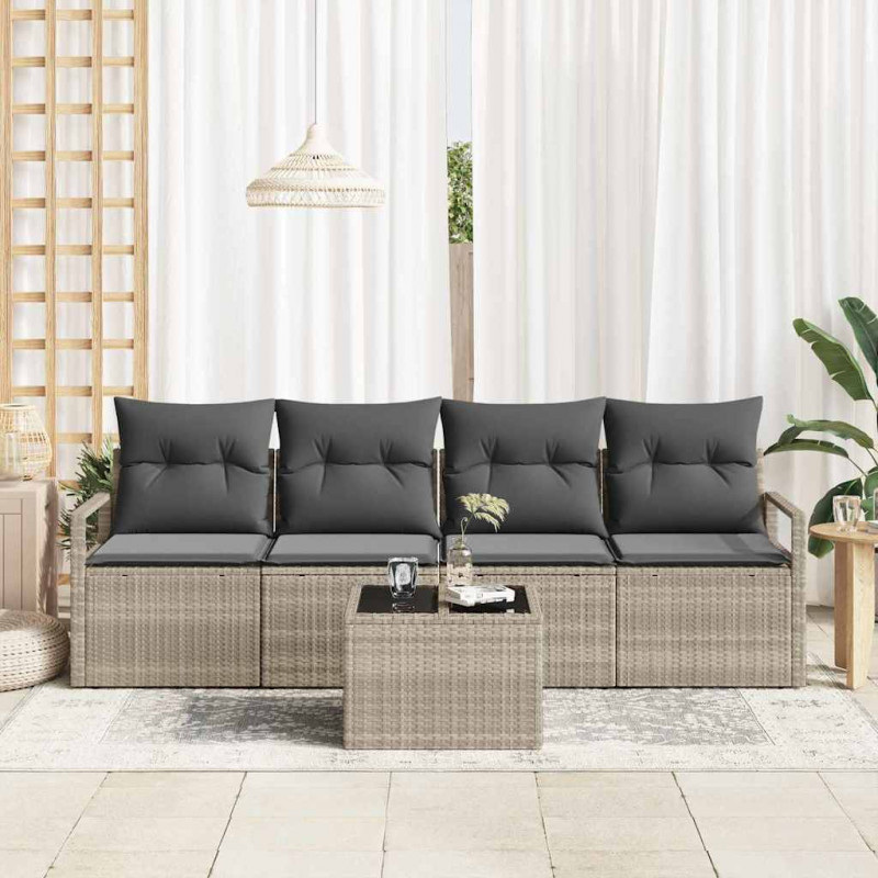Zestaw Sof 5 pcs Jasnoszary i Ciemnoszary polirattan