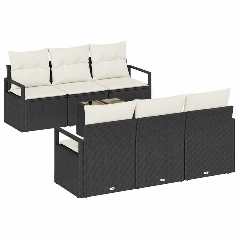 Zestaw Sof 7 pcs Czarny i kremowy polirattan
