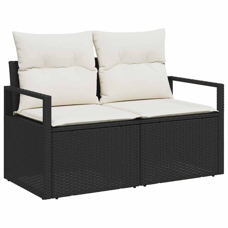 Zestaw Sof 7 pcs Czarny i kremowy polirattan
