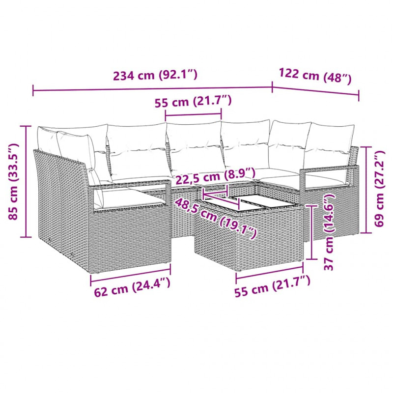 Zestaw Sof 7 pcs Szary polirattan
