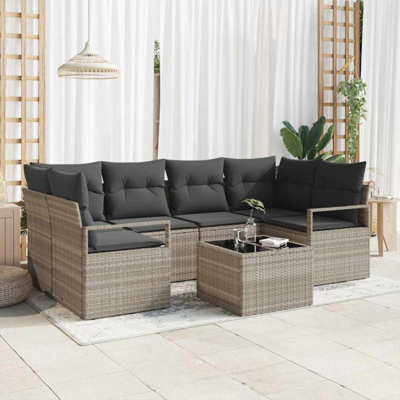 Zestaw Sof 7 pcs Jasnoszary i Ciemnoszary polirattan