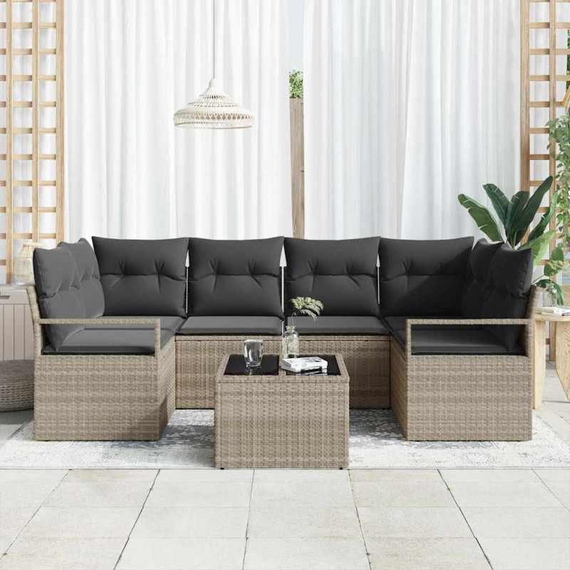 Zestaw Sof 7 pcs Jasnoszary i Ciemnoszary polirattan
