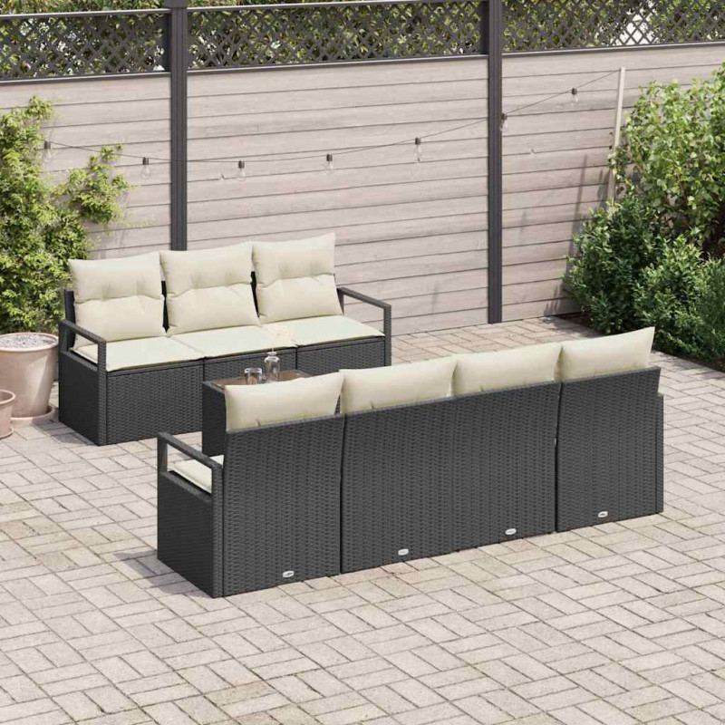 Zestaw Sof 8 pcs Czarny i kremowy polirattan