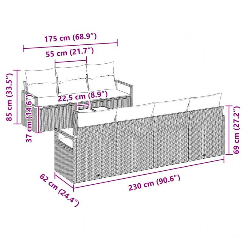 Zestaw Sof 8 pcs Czarny i kremowy polirattan