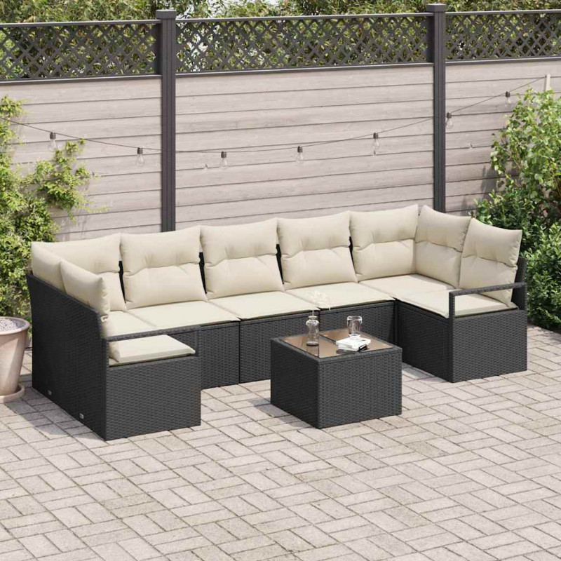 Zestaw Sof 8 pcs Czarny i kremowy polirattan